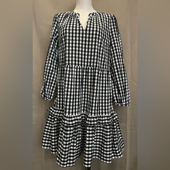 NWT J. Crew Cotton Poplin Tiered Ruffle Mini Dress Buffalo Plaid - Picture 1 of 6